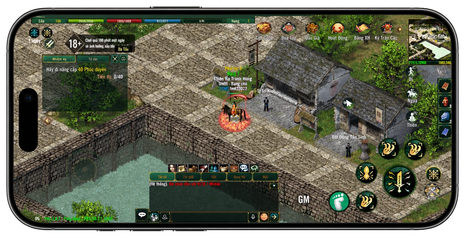 Gameplay Thiên Hạ Tranh Hùng hiển thị trên iPhone 17